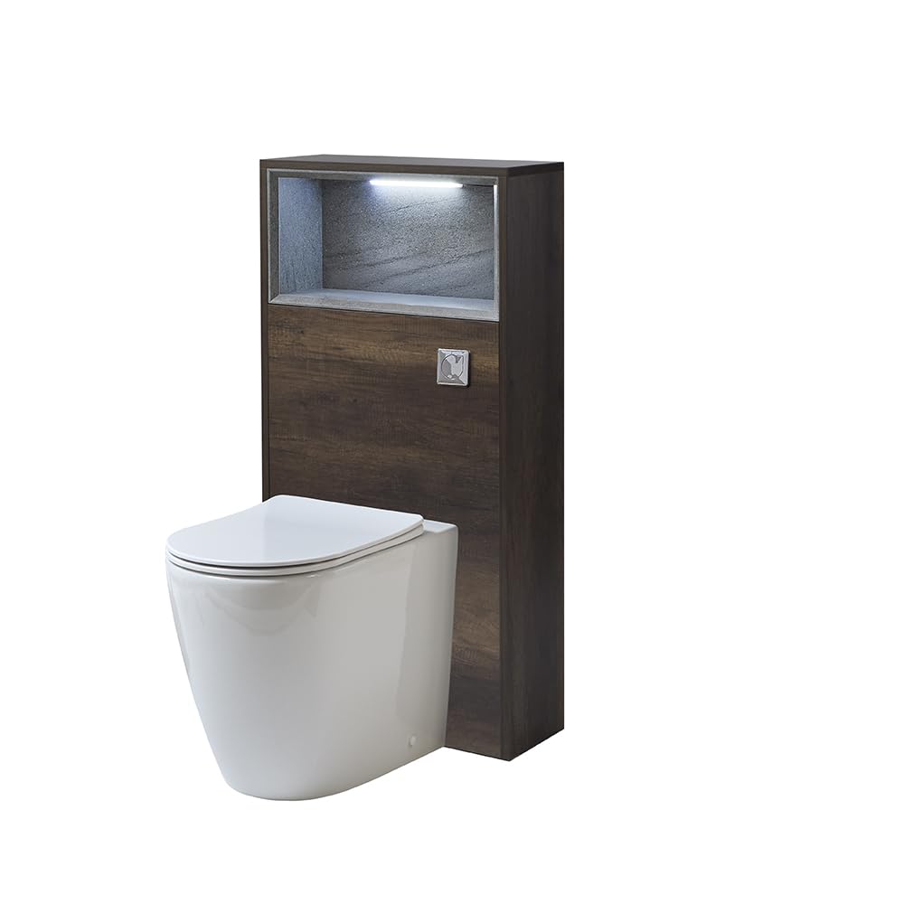 Milano Dark Oak Unit / Chrome Flush Bexley 600Mm Dark Oak Bathroom Wc Unit Led Lit Shelf Toilet