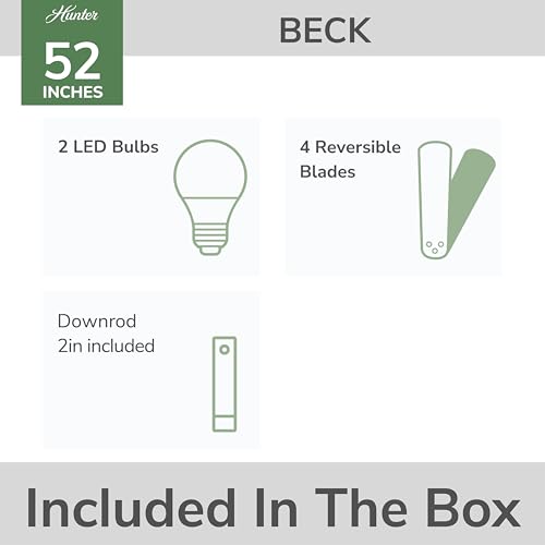 Image of Hunter Beck, Indoor, Ceiling Fan, with LED Light, 52 inch, Brushed Nickel