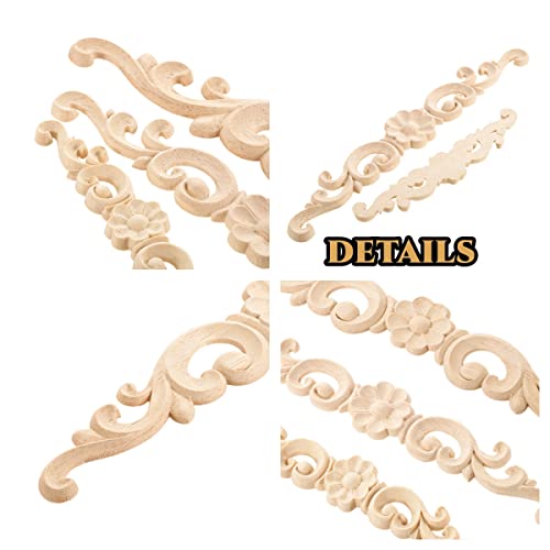 MUXSAM 4pcs 16 * 3cm Holz Skulptur Lang Corner Flourish Applique Blumenmuster Möbel Deko Europäischer Stil