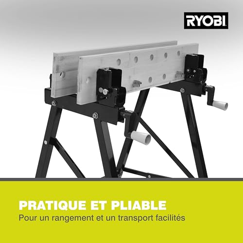 RYOBI Établi Pliable RWB02 Plateau Pivotant 0 à 80° Hauteur Réglable Métal - 4