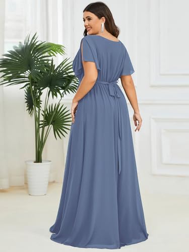 Image of Ever-Pretty Plus Women's Chiffon Bridesmaid Dress A-Line Empire Waist Floor Length Plus Size Formal Wedding Guest Dresses