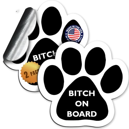 Image of Bitch on Board Pawprint Car Magnet 5 Inch 2 Pack, Dog Lover Gift
