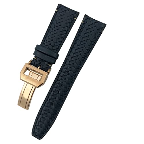 Bracelet montre cuir bleu 20 mm avec boucle rose pour vos rendez-vous