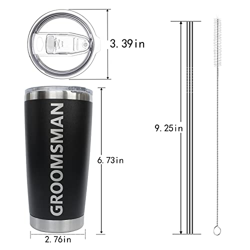 LADY&HOME Best Man Proposal Gifts Set of 7 Groom and Groomsmen Gifts Tumbler for Men 20 oz Stainless Steel Insulated Coffee Travel Mug Cup with Lid and Straw for Stag Party(B-Bold) - Image 3