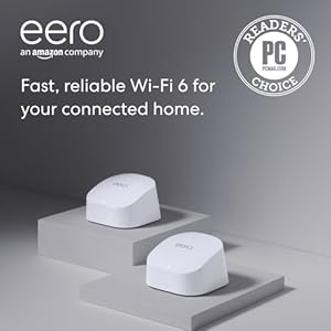 Amazon eero 6 mesh wifi system – Supports speeds up to 500 mbps, Connect to Alexa, Coverage up to 3,000 sq. ft., 2-pack, one router + one extender