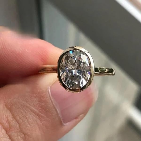 2 CT Oval Shape Moissanite Engagement Ring 14K Yellow Gold Single Stone Bezel Setting Perposal Ring For Women Minimalist Solitaire Anniversary Jewelry Gift For Her3