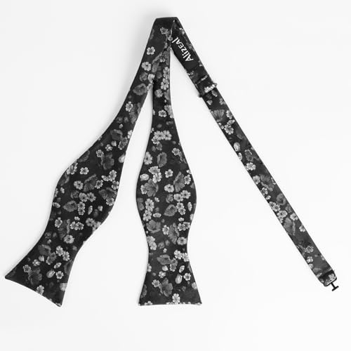 Image of Alizeal Mens 2pcs Floral Bow Tie Set | Self-tied Elegant Pocket Square Set for Wedding