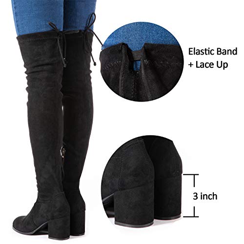 Mtzyoa Over The Knee Boots for Women Black Brown Lace Up Thigh High Suede Long OTK Block Heel Stretch3