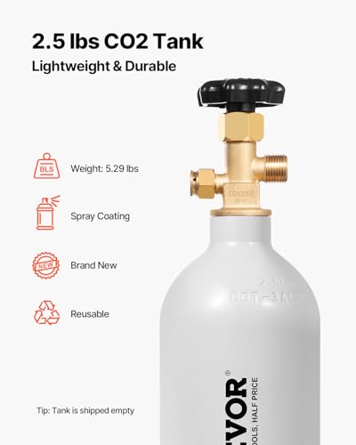 Image of VEVOR CO2 Tank, 2.5 lbs New Aluminum Alloy Cylinder, CO2 Air Tank with Light Gray Spray Coating, CGA320 Valve & Adjustable Pressure, DOT Approved Cylinder for Draft Beer Dispensing and Soda Maker