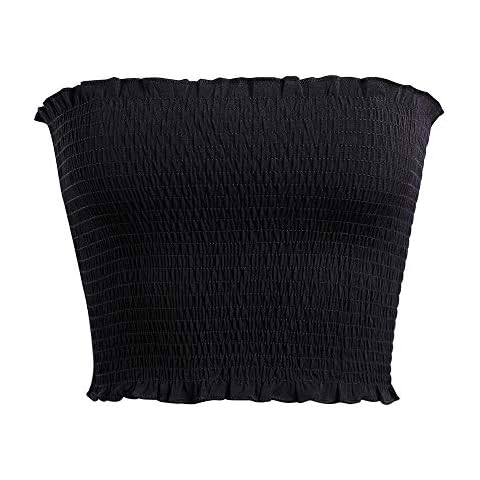 Women's Strapless Pleated Sexy Tube Crop Tops (XS,Black) Cover