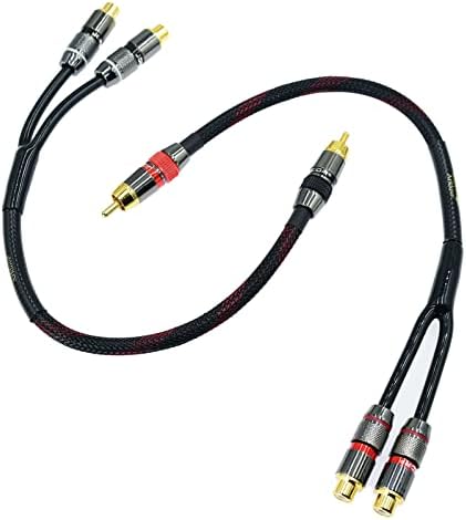 Arklove 1ft Shielded RCA Splitter Subwoofer Stereo Audio Video Cable 1 Male to 2 Female Dual Speaker Y Adapter Connector Extension Cord 24k Gold Plated(2 Pack)