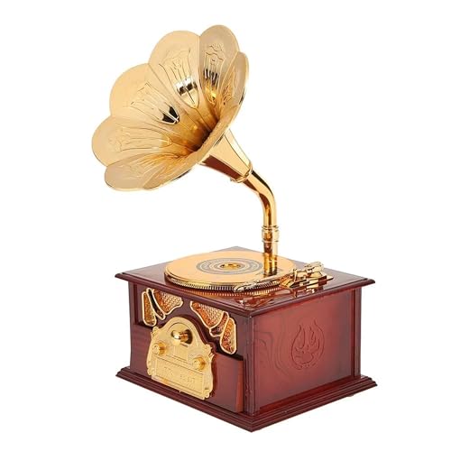 Image of AUGEN Exclusive Music Box Musical 360 rotatable Carousel Children's Wooden Men and Women Birthday Creative Christmas Valentine's Day Gift Home Decoration (Gramophone)