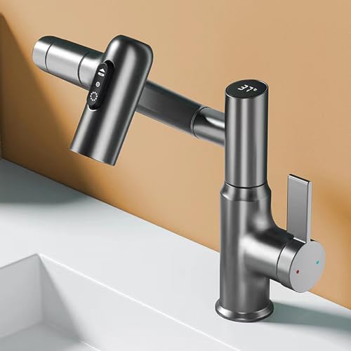 Wasserhahn, LED Temperaturanzeige, Drehbarer Multifunktionshahn, Spültischarmatur(3/8 Schnittstelle)