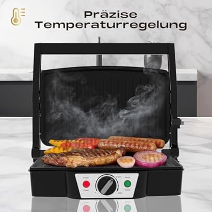 SUPERLEX Edelstahl Kontaktgrill Elektrogrill 1500-1800W mit Antihaftplatten | Sandwichmaker & Panini Grill für Steak/Gemüse | Kompakt 27.5x17.8cm, Deckel aus Edelstahl – Bild 6