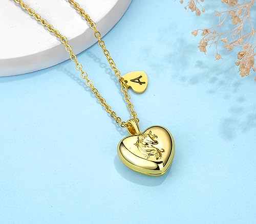 YOUFENG Heart Letter Unicorn Locket Necklace Initial Locket that Holds Pictures 18K Gold Plated Locket Birthday Gifts2