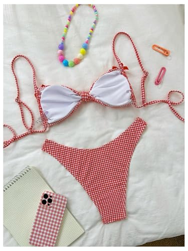Milumia Women's Y2k Gingham Print Bikini Swimsuit 2 Piece Bow Decor Bathing Suits2