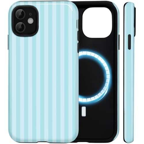 Amzfield Funda para iPhone 12/12 Pro, para MagSafe, Rayas, Turquesa