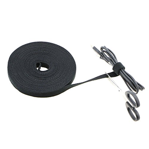 Saisn Reusable Fastening Tape Cable Ties 3/4 Inch Double Side Hook Roll (5 Yard, Black Upgraded Version) #TOP2