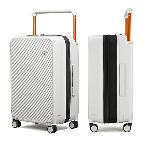 mixi Large Capacity Expandable Luggage Suitcases With Spinner Wheels,Upgrade Wide Handle PC Hardshell Rolling Travel Suitcase with TSA Lock, Checked-Medium 24-Inch, Smoke White