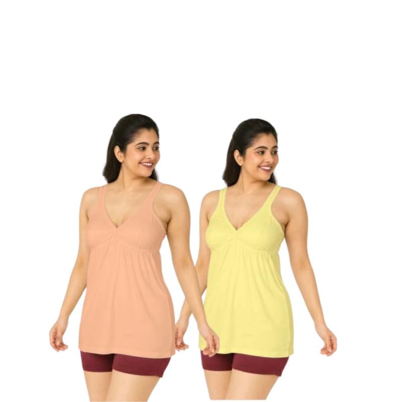 Cotton Slips Camisole - Broad Strap, Ideal Everyday Wear Regular Fit Combo Sleeveless Cotton Camisole Slip Spaghetti Pack of 2 Multicolor-image-28