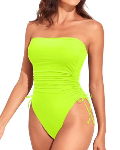 Image of Yonique Women Strapless One Piece Swimsuit Tummy Control Bandeau Bathing Suit Cheeky Swimwear