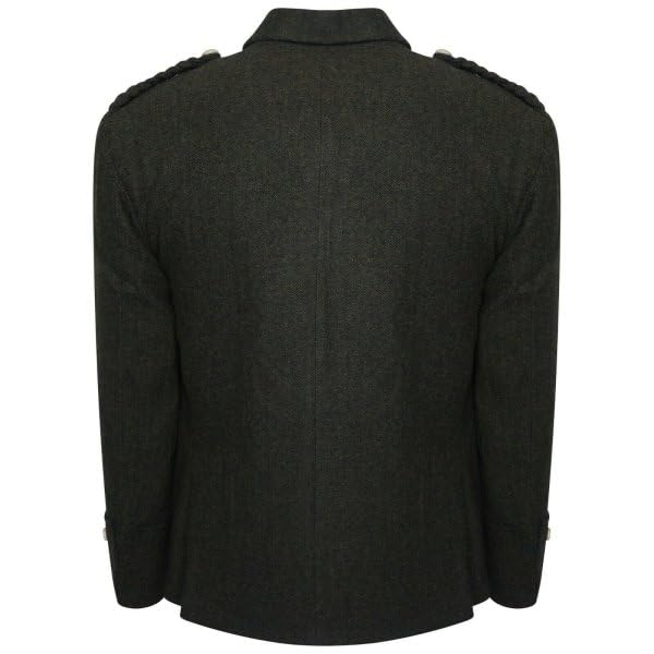 Scottish Men's Olive Green Tweed kilt jacket With 5 Button Vest2