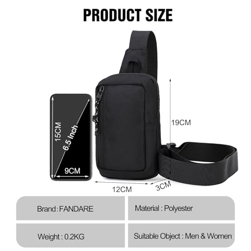 FANDARE Ultralight Sling Crossbody Backpack Men Sport Chest Pack for Women One Strap Chest Backpack Crossbody Bag Cover Pack for Hiking Cycling Travel Outdoor Gym Business Belt Shoulder Bag Black - Image 3