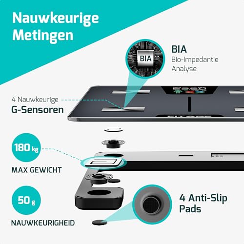 Fitage Slimme Personenweegschaal – LCD, 17 lichaamswaarden - View 3