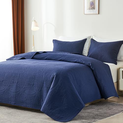 akkialla Twin Quilt Bedding Set,Navy Blue Ultrasonic Quilt Set,Lightweight Soft Bedspread Coverlet,Modern Style Coin Pattern Bed Cover for All Seasons,2 Piece(1 Quilt,1 Pillow Sham)