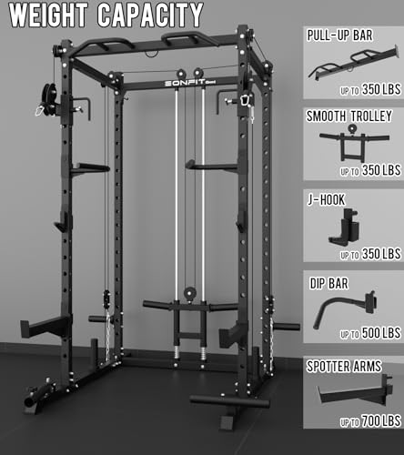 Image of Eonfit E2 Power Rack Power Cage with Cable Machine for Home Gym Equipment | Strength Training Squat Rack With Pivot Arms Functional Trainer Pulley System Cable Crossover Lat Pull Down For Garage Gym