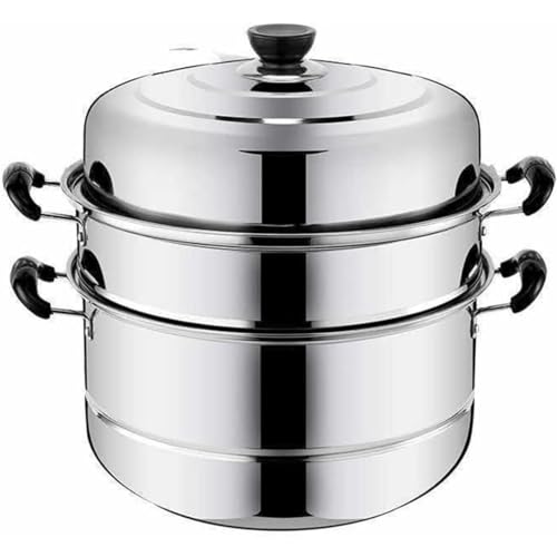 Kwueiit蒸し器 蒸し鍋 蒸し料理 二段/三段蒸し器 蒸しもの鍋 ステンレス蒸し器 スープ鍋 満菜対応熱源:IH対応 各種熱源対応 Steamer for Cooking 多機能 ステンレス 家庭用、二層、三層、とろみ、電磁調理器用大型蒸し器、ガスコン