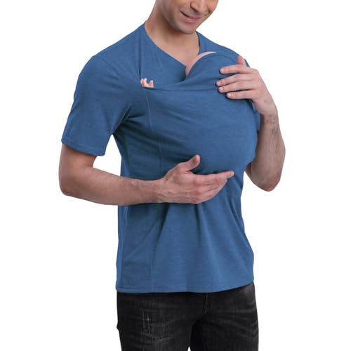 Image of Kangaroo Shirt for Dad and Baby, V Neck Short Sleeve Kangaroo T Shirt Mens Kangaroo Shirt Dad Kangaroo Shirt with Hat