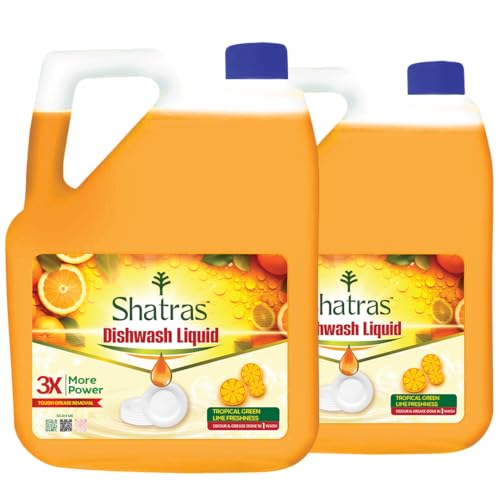 Image of Shatras Lime Dishwash Liquid - (5L * Pack of 2) || Dish Cleaning Liquid Gel with German Technology - Active 3X More Power Molecules Leaves No Residue, Grease Cleaner For All Utensils