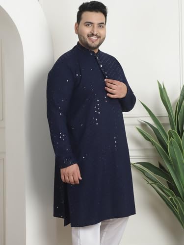 Sojanya PLUS (Since 1958) Men's Cotton Sequinned Embroidered Long Kurta3
