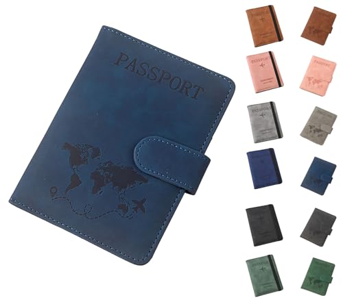HJQYQ Passport Holder Wallet Cover Case Passport Case with RFID Blocking PU Leather Travel Document Holder for Men&Women Travel Accessories (dark blue)