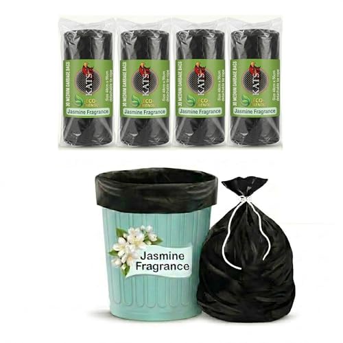 Image of KATS GLOBAL Premium (Jasmine Fragrance) Scented Garbage Bags | Medium 19 X 21 Inches | 120 Bags (30 Bags X 4 Rolls) | Dustbin Bag /Trash Bag | (Black) - Easy Dispensing