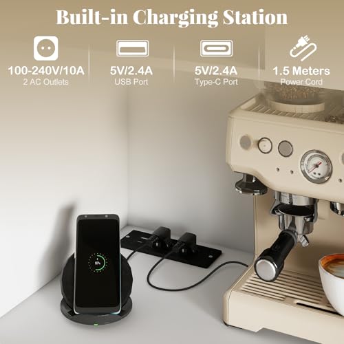 COSTWAY 180cm Tall Kitchen Cupboard, Buffet Pantry Storage Cabinet with Power Outlet, 2 Drawers, Adjustable Shelf & Anti-tipping Device, Freestanding Sideboard Organizer for Home Dining Room - Image 5