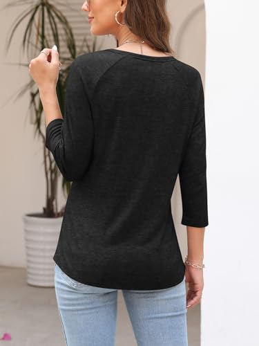 Image of TICTICMIMI Women's Crewneck 3 /4 Sleeve Tops Casual T Shirts Basic Summer Tees Loose Fit Pullover Tunic Blouse
