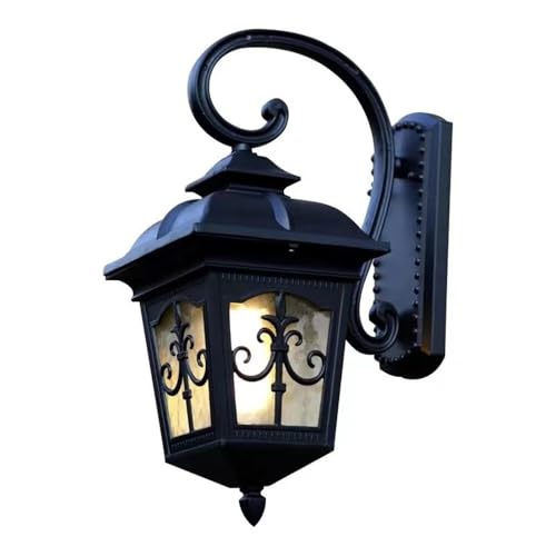Aplique de pared exterior vintage Lámpara de pared vintage grande for exteriores, impermeable, for porche, con pantalla de vidrio granulado, apliques de pared for entrada de garaje y terraza.(Black)