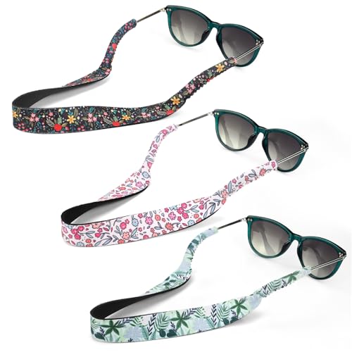 YR Floral Pattern Sunglass Straps, Soft And Durable Neoprene Material Floating Eyewear Retainers, 3 Packs. (Garden Picnic)