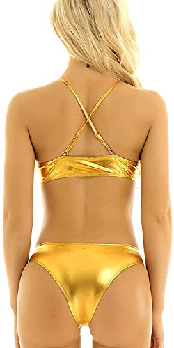 Image of Women's Shiny Faux Leather Sexy Solid Strappy Cross Bikini Lingerie Set