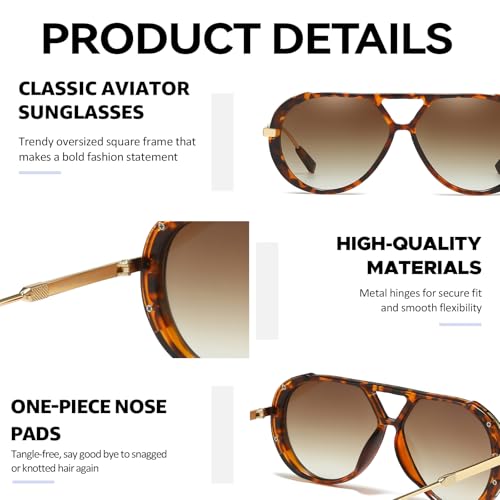 Chicid Aviator Sunglasses for Women, Tangle Free Classic UV400 Protection Trendy Shades Sun Glasses Frame4