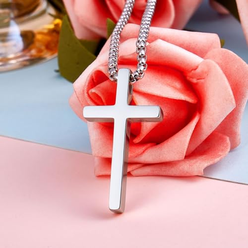 Wolentty Couple Cross Necklace Stainless Steel Religious Matching Necklaces for Men Women Gift3