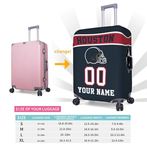 Image of Custom Houston Luggage Cover Personalized Football Style Suitcase Cover with Name Number Customized Washable Elastic Sports Travel Suitcase Protector for Business Vacation Gifts