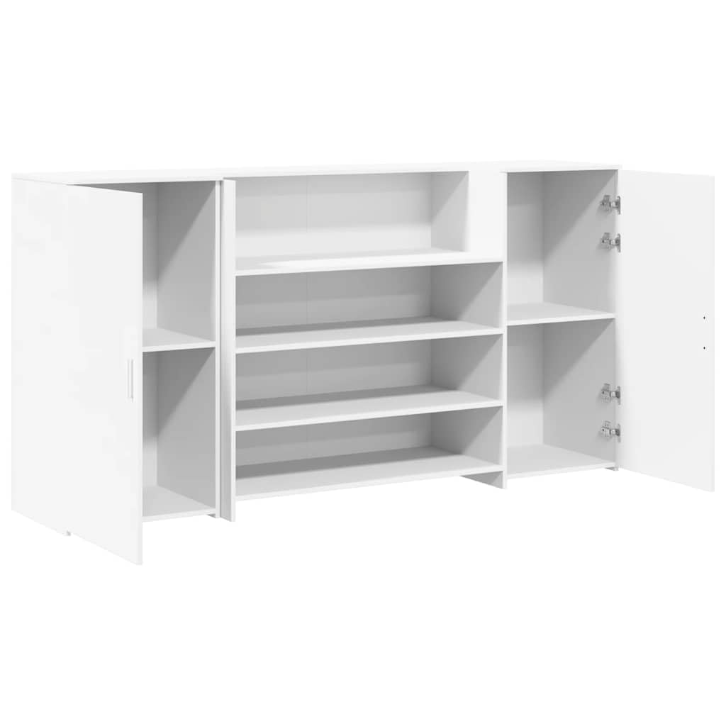 Mesa de recepción blanca de 200 x 50 x 103,5 cm, material de madera, mesa de oficina con armario y gran espacio de almacenamiento, diseño moderno para oficina, consulta, hotel, salón