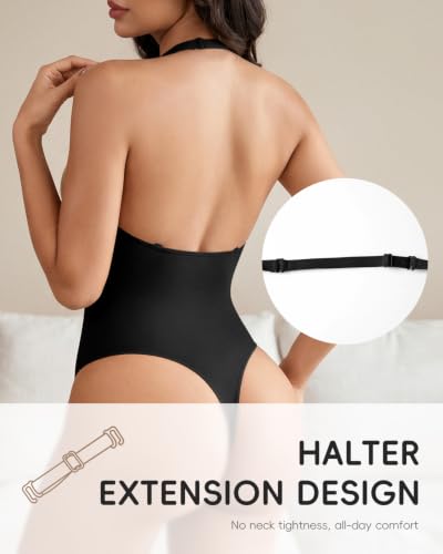 Image of Halter Bodysuit with Adjustable Straps, Shapewear for Women with Tummy Control, Suitable for Daily Wear and Workouts