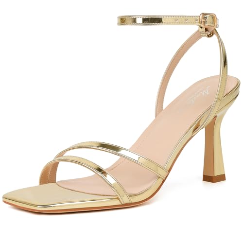 Image of Mostrin Womens Sandals Strappy Heels for Women Ankle Strap Lace Up Heels Square Open Toe Heels Tie Up Stiletto High Heeled Sandals for Prom, Party, Daily Wear