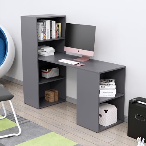 Image of Bniture Wooden Study Table for Home | Engineered Wood Study Table with Book Shelf | Multi Purpose Computer Desk for Writing & Study | Laptop Table for Study Room, Office & Workstation | Slate Grey