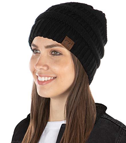 Womens Beanie Soft Knit Classic Ribbed Slouch Hat - Black #TOP29