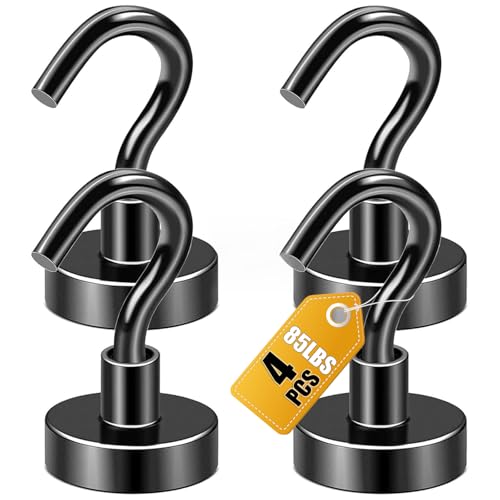 Image of DIYMAG Magnetic Hooks, Strong Magents 4 Pack 85lbs for Cuise Cabins Black | 2026 Ship Essentials Heavy Duty Strong Refrigerator Fridge Magnets for Classroom Kitchen Grills Beach Vacation Home